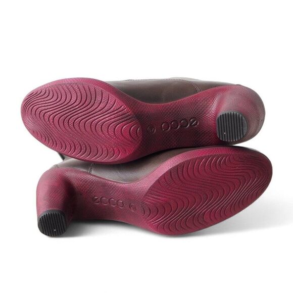 ECCO Sculptured 65" Leather Ankle Booties Brown / Burgundy Heel Women's 10-10.5 - Picture 8 of 11